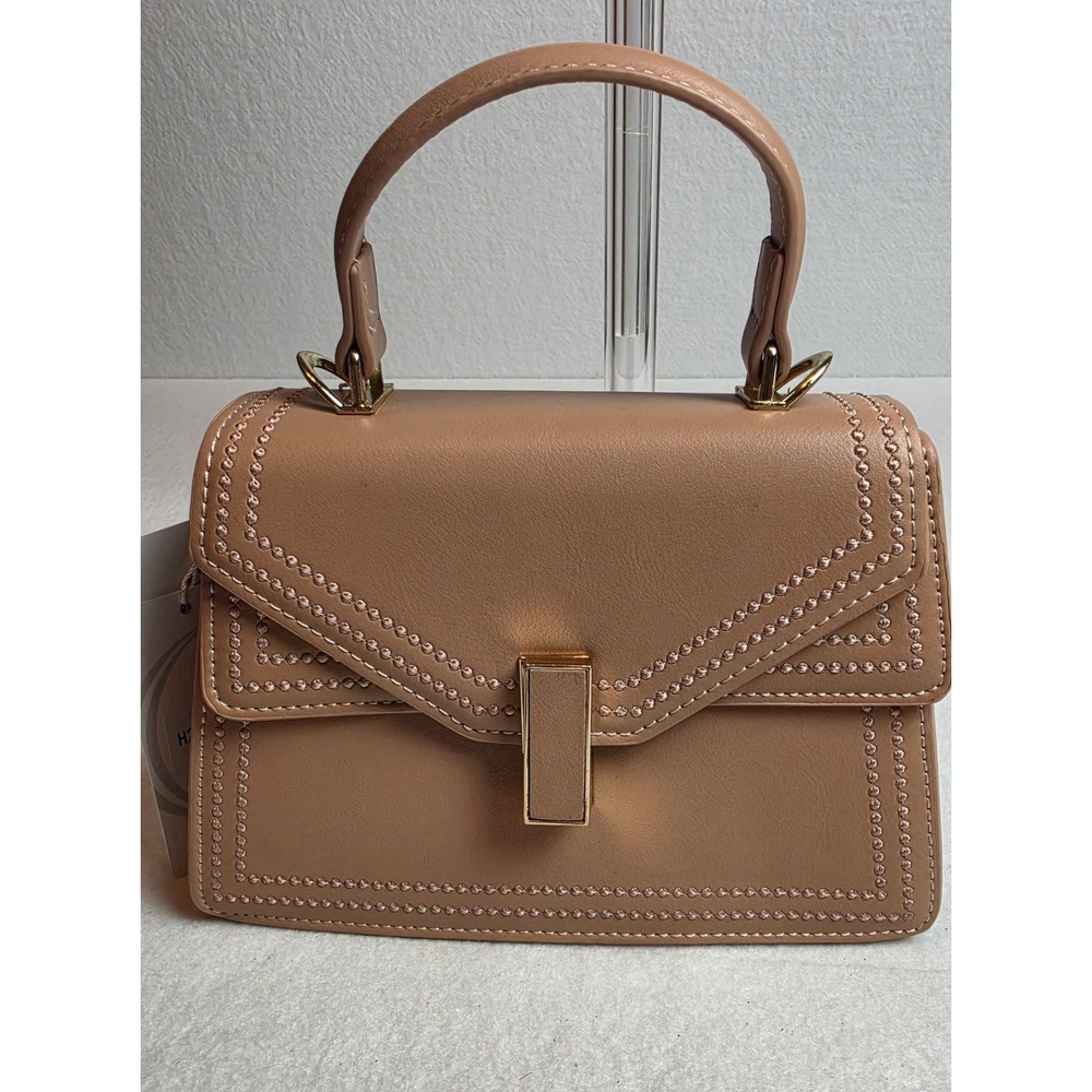 Scarleton Tan Structured Mini Top Handle Bag Gold Hardware Crossbody Purse NEW